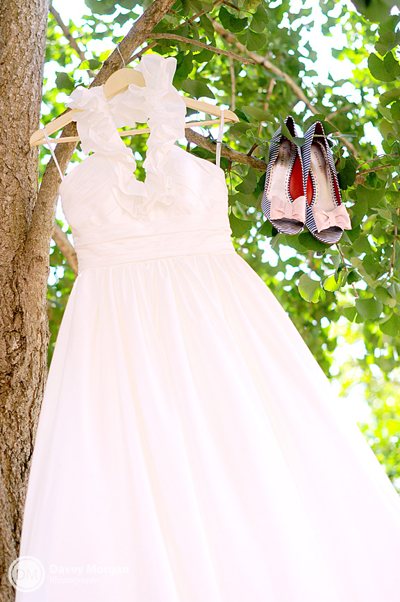 Wedding Dress hanging in a tree with shoes | Davey Morgan Photography