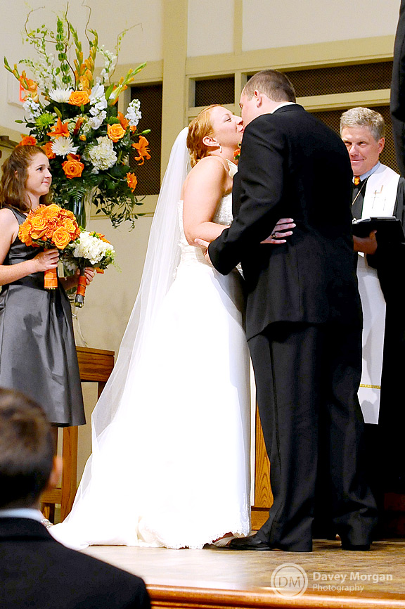 First kiss at Wedding at the Clemson United Methodist Church | Davey Morgan Photography