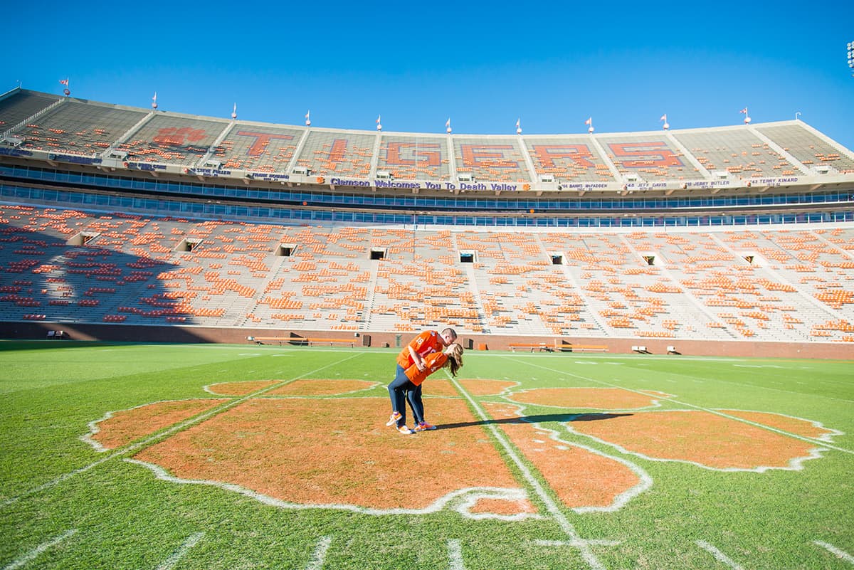 Death Valley engagement pictures in Clemson, SC at Clemson University