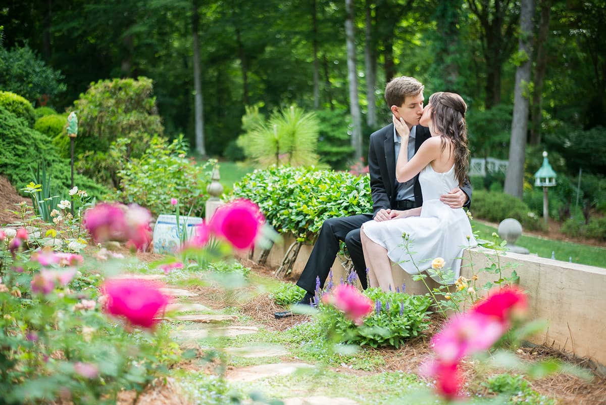 Engagement pictures in garden in Spartanburg, SC