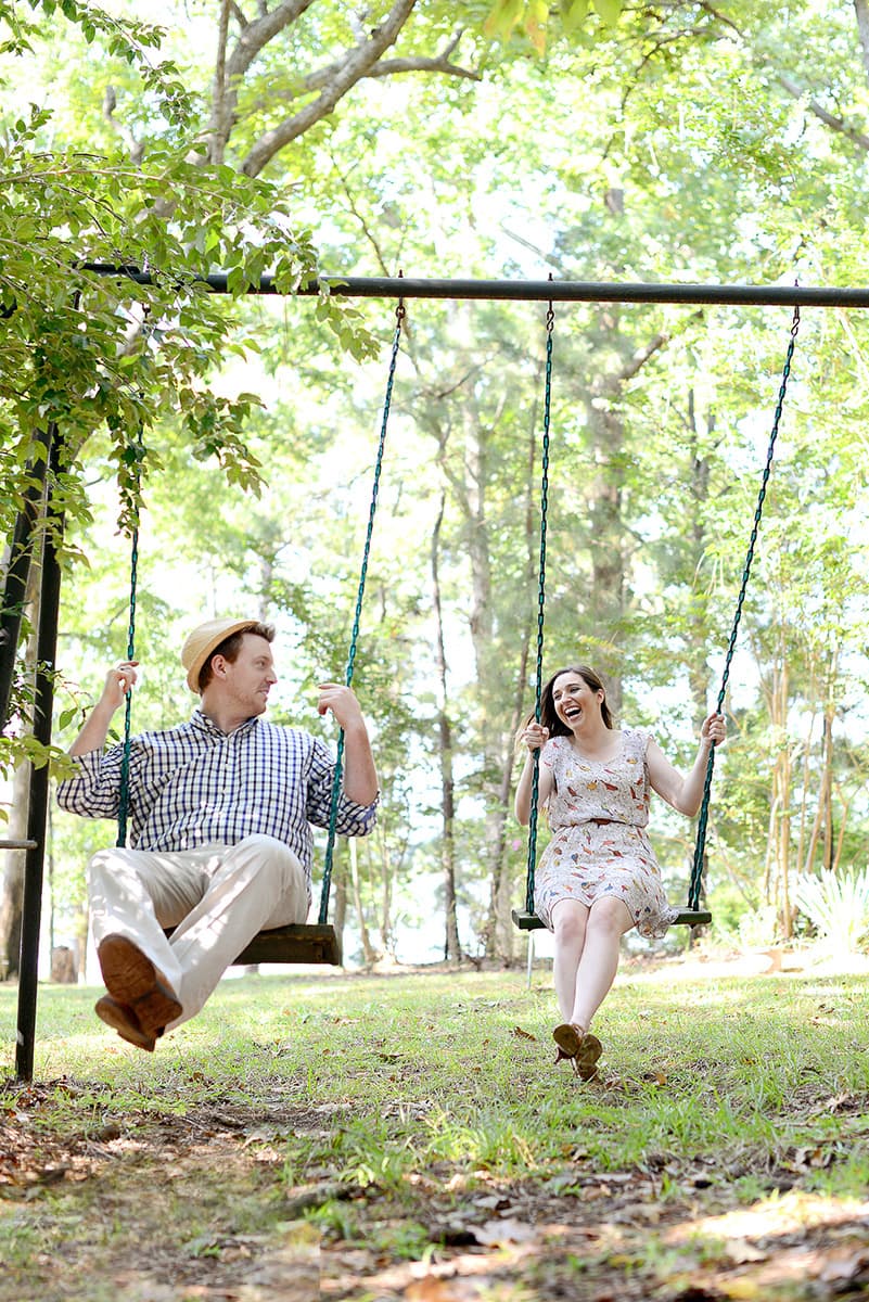 Engagement pictures on a swing | Vintage engagement pictures in Chapin, SC
