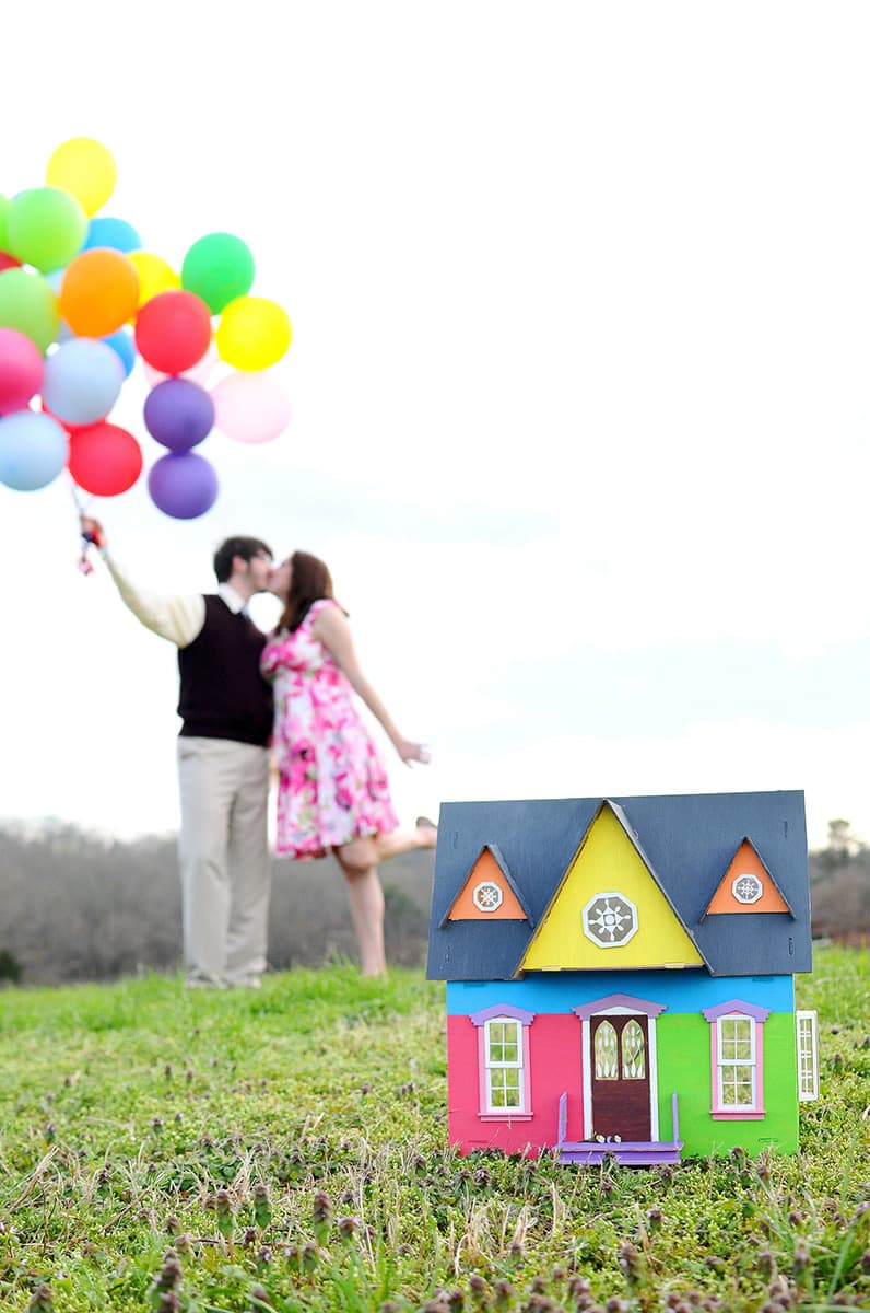 Pixar UP themed engagement pictures with balloons and house | Disney movie