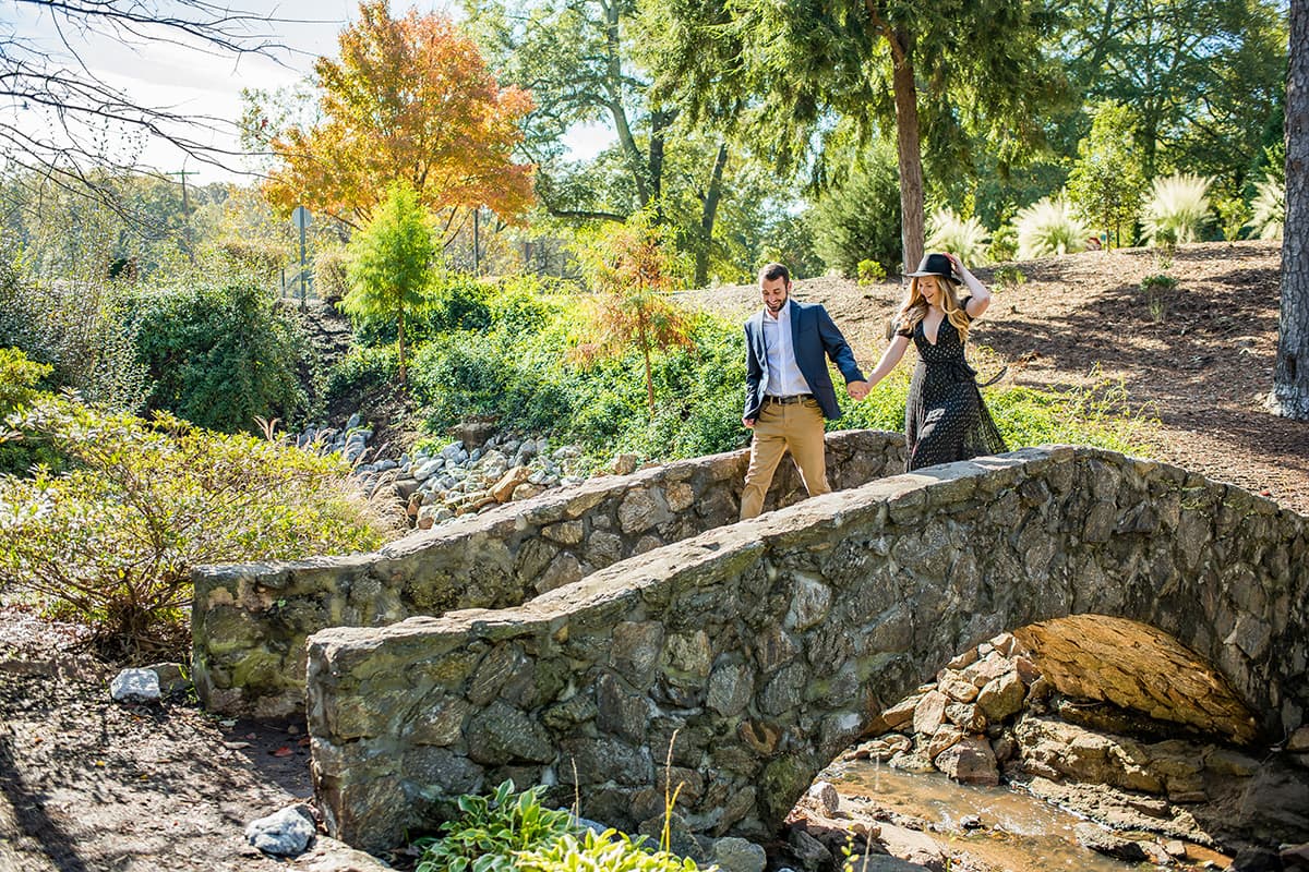 Engagement pictures at Rock Quarry Garden in Greenville, SC