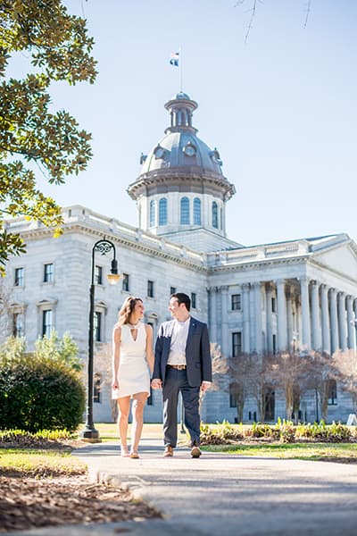 Columbia, SC engagement photos at the South Carolina State House on 1100 Gervais St